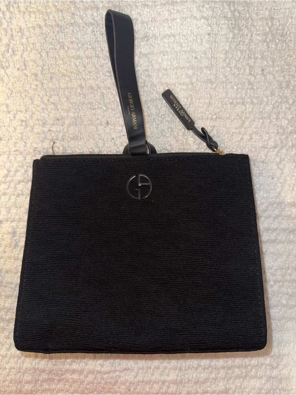 Giorgio Armani Black Textured Wristlet Pouch